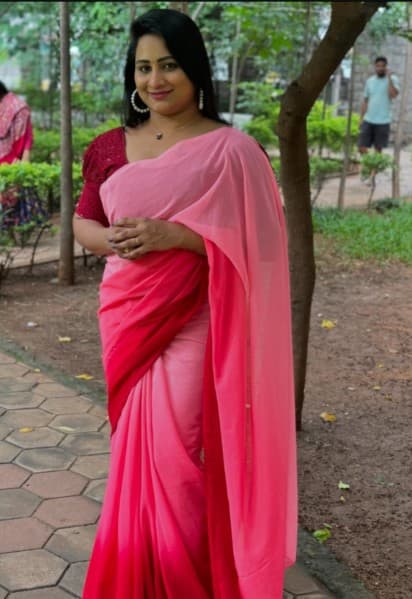 Pink Solid Georgette Saree For Women  Plain Pink Casual Saree For Women  Traditional Wear For Women