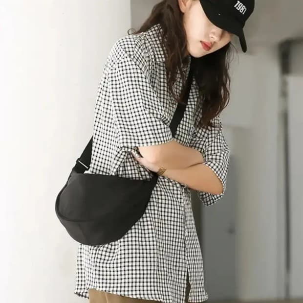 Moon Bag Solid Color Simple Canvas Dumpling One Shoulder Crossbody Messenger Bag For Women 7