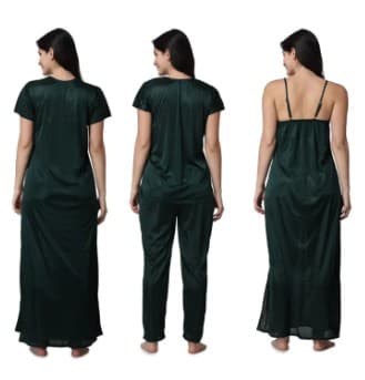 Silk Bridal Nightgown Set Stylish Fancy Bridal Nighty Set For Women Free Size Army Green Color 2