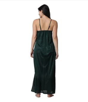 Silk Bridal Nightgown Set Stylish Fancy Bridal Nighty Set For Women Free Size Army Green Color 3