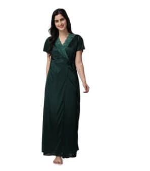 Silk Bridal Nightgown Set Stylish Fancy Bridal Nighty Set For Women Free Size Army Green Color 4