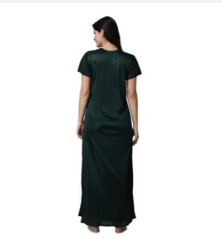Silk Bridal Nightgown Set Stylish Fancy Bridal Nighty Set For Women Free Size Army Green Color 5