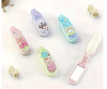 Portable Foldable Pocket Hair Comb With Mirror Mini Hair Brush for Women and Men (1 Piece) 1