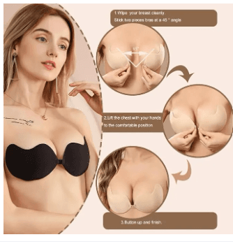 Sticky Bra Strapless Adhesive Bra Push Up 2PCS Reusable Strong Stickness Backless Bra Lift for Women Black Color 1