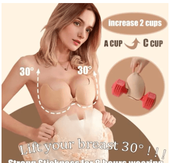 Sticky Bra Strapless Adhesive Bra Push Up 2PCS Reusable Strong Stickness Backless Bra Lift for Women Black Color 2