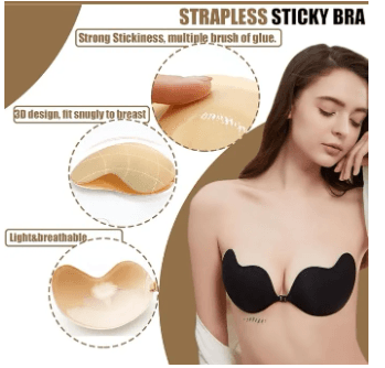 Sticky Bra Strapless Adhesive Bra Push Up 2PCS Reusable Strong Stickness Backless Bra Lift for Women Black Color 3