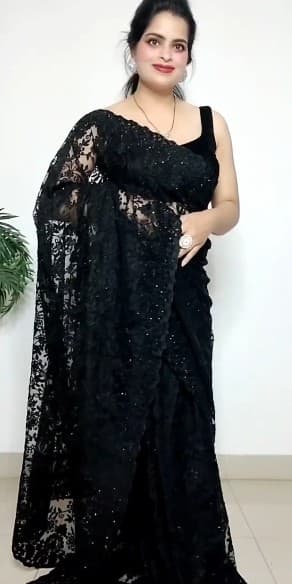 Black Saree Black Self Design Bollywood Net Saree with Blouse 4