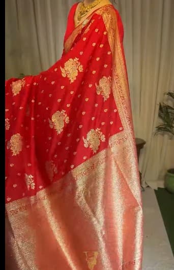 Fashion Nepal BRIDAL RED SHADE PURE KATAN SILK SAREE 5