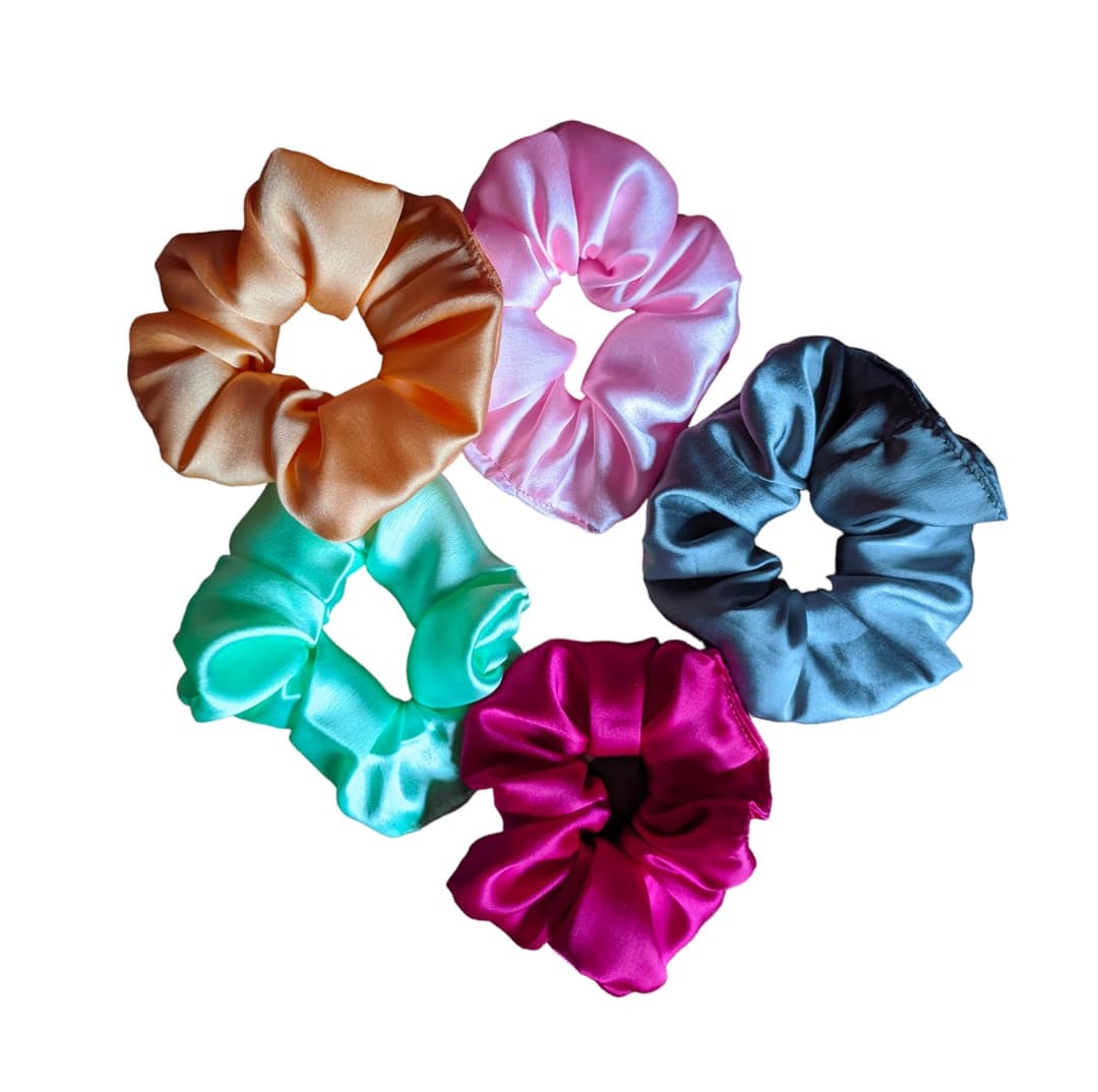 Set Of 5 Different Shades Of Silk Scrunchies