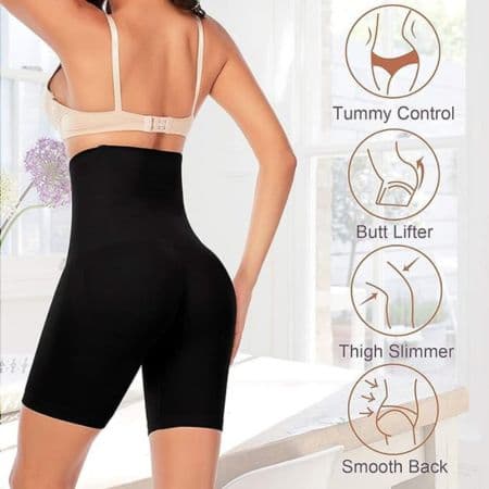 Tummy Control Shapewear High Waist Trainer Thigh Slimmer - Black Medium Size 1