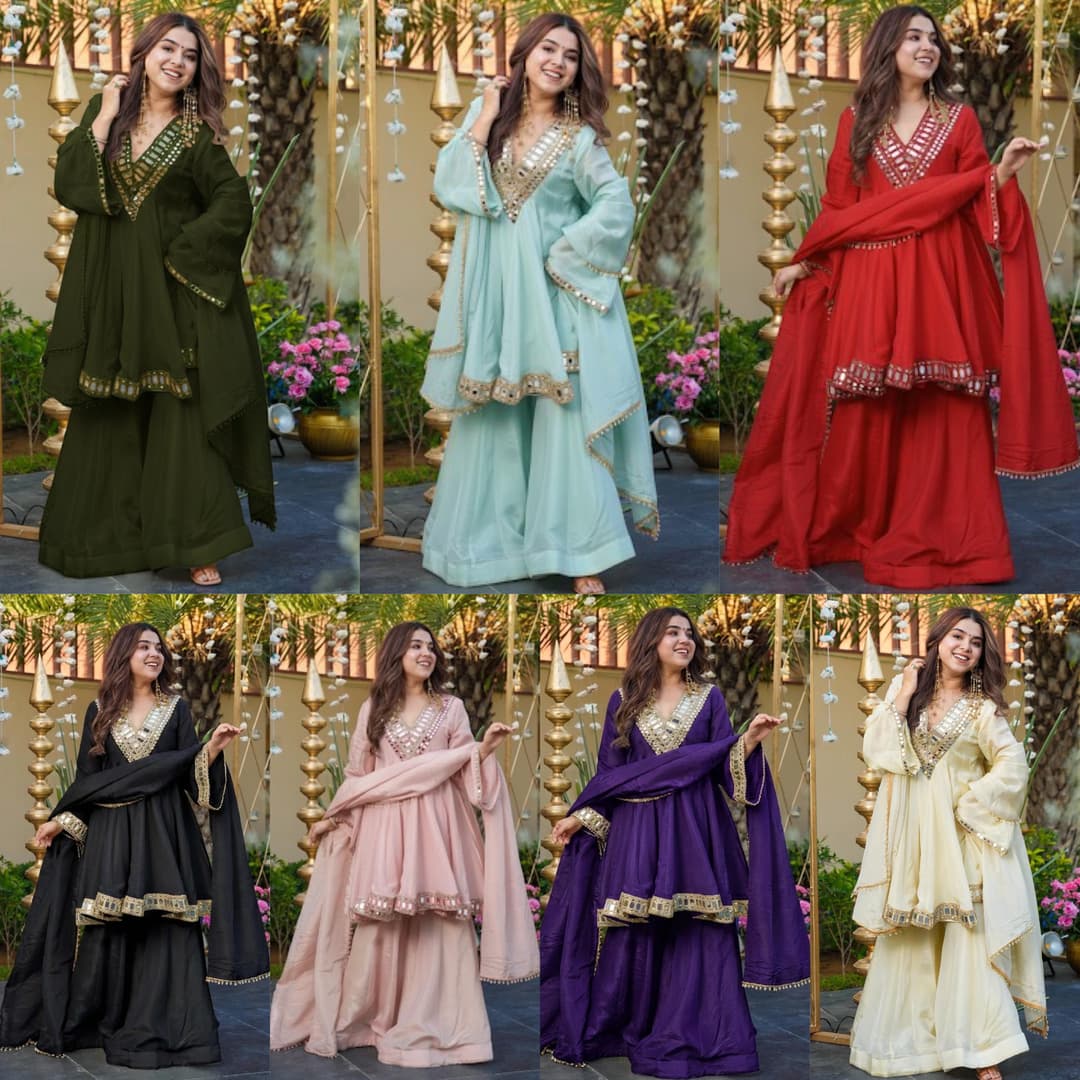 Women’s White Embroidered Sharara Suit Set – Georgette Kurta with Dupatta | Ready-to-Wear Wedding & Festive Ethnic Outfit 7