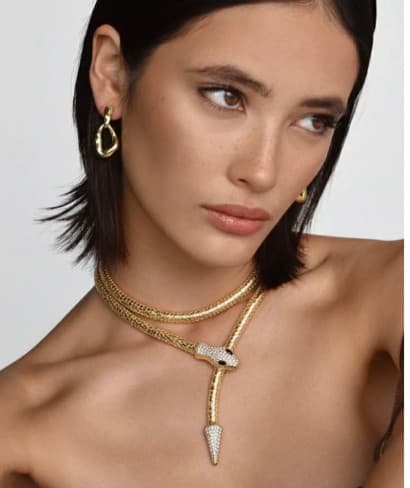 Silver Gleam Atelier Snake Necklace with Rhinestone Crystal Accents, Gold Chain, Black Enamel Eyes, Snake Choker Necklace 4