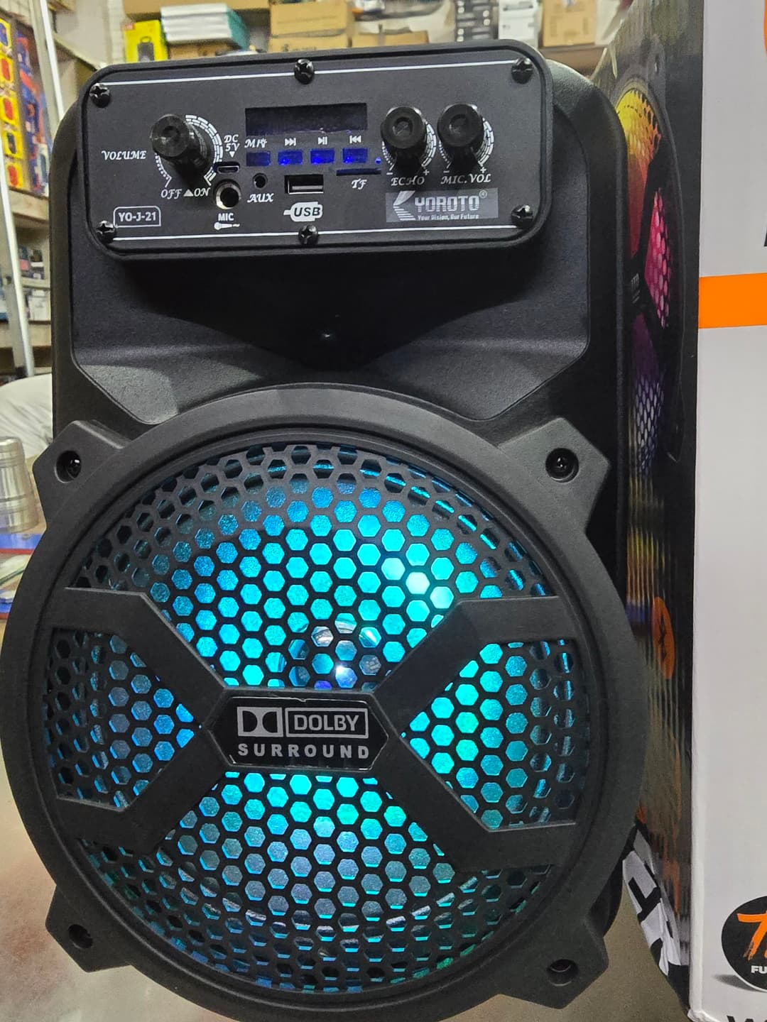 PARTY SPEAKER 8 INCH BIG WOOFER SPEAKER WITH RGB LIGHT , Free Wired Mic, 8 Hours Playback, USB Input 36 W Bluetooth Speaker (Black) 1