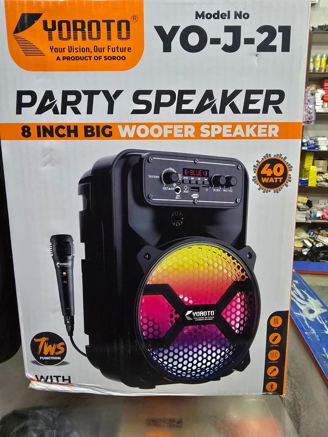PARTY SPEAKER 8 INCH BIG WOOFER SPEAKER WITH RGB LIGHT , Free Wired Mic, 8 Hours Playback, USB Input 36 W Bluetooth Speaker (Black) 5