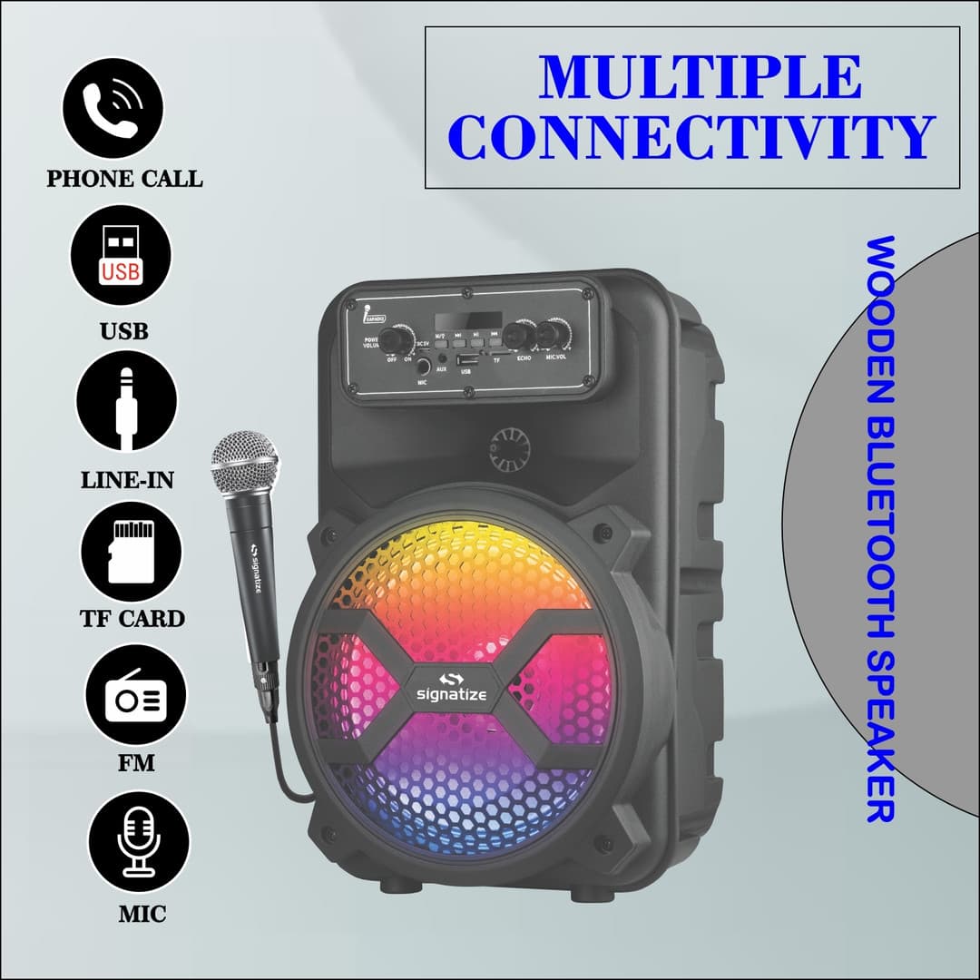 PARTY SPEAKER 8 INCH BIG WOOFER SPEAKER WITH RGB LIGHT , Free Wired Mic, 8 Hours Playback, USB Input 36 W Bluetooth Speaker (Black) 2