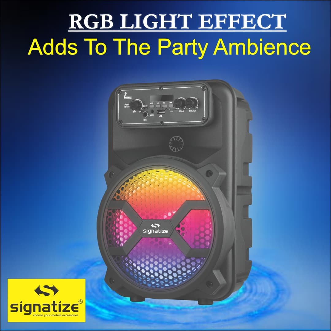 PARTY SPEAKER 8 INCH BIG WOOFER SPEAKER WITH RGB LIGHT , Free Wired Mic, 8 Hours Playback, USB Input 36 W Bluetooth Speaker (Black)