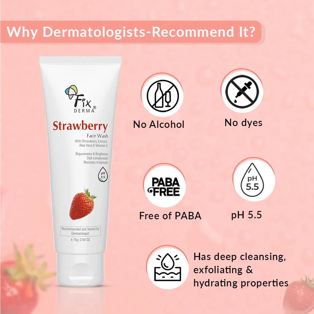 Fixderma Strawberry Facewash , Balances Oil , Cleanses , Tightens Pores And Hydrates , Brightening For Healthy , Glowing Skin 60 G 3