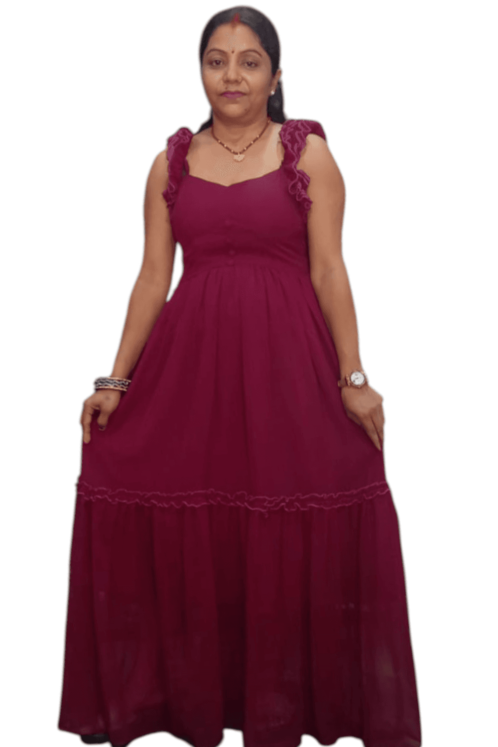 Women Purple U-Neck Short Sleeves Fit and Flare Maxi Dress for Casual Wear