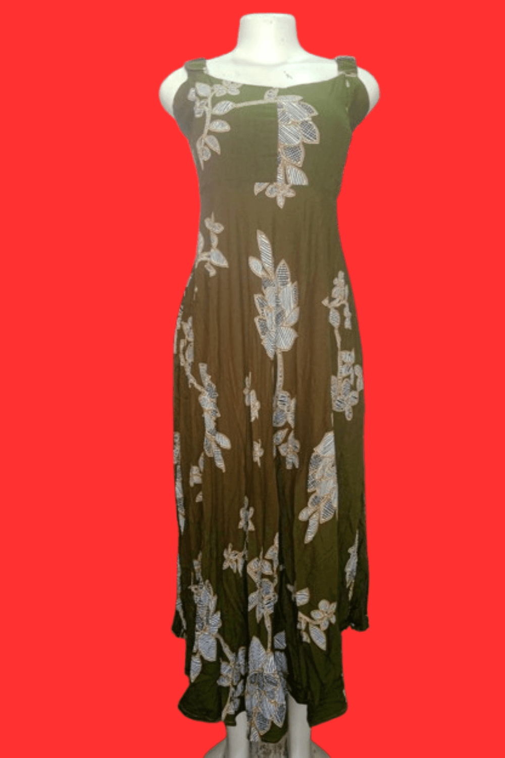 Boho Olive Green Floral Sleeveless Maxi Dress 2