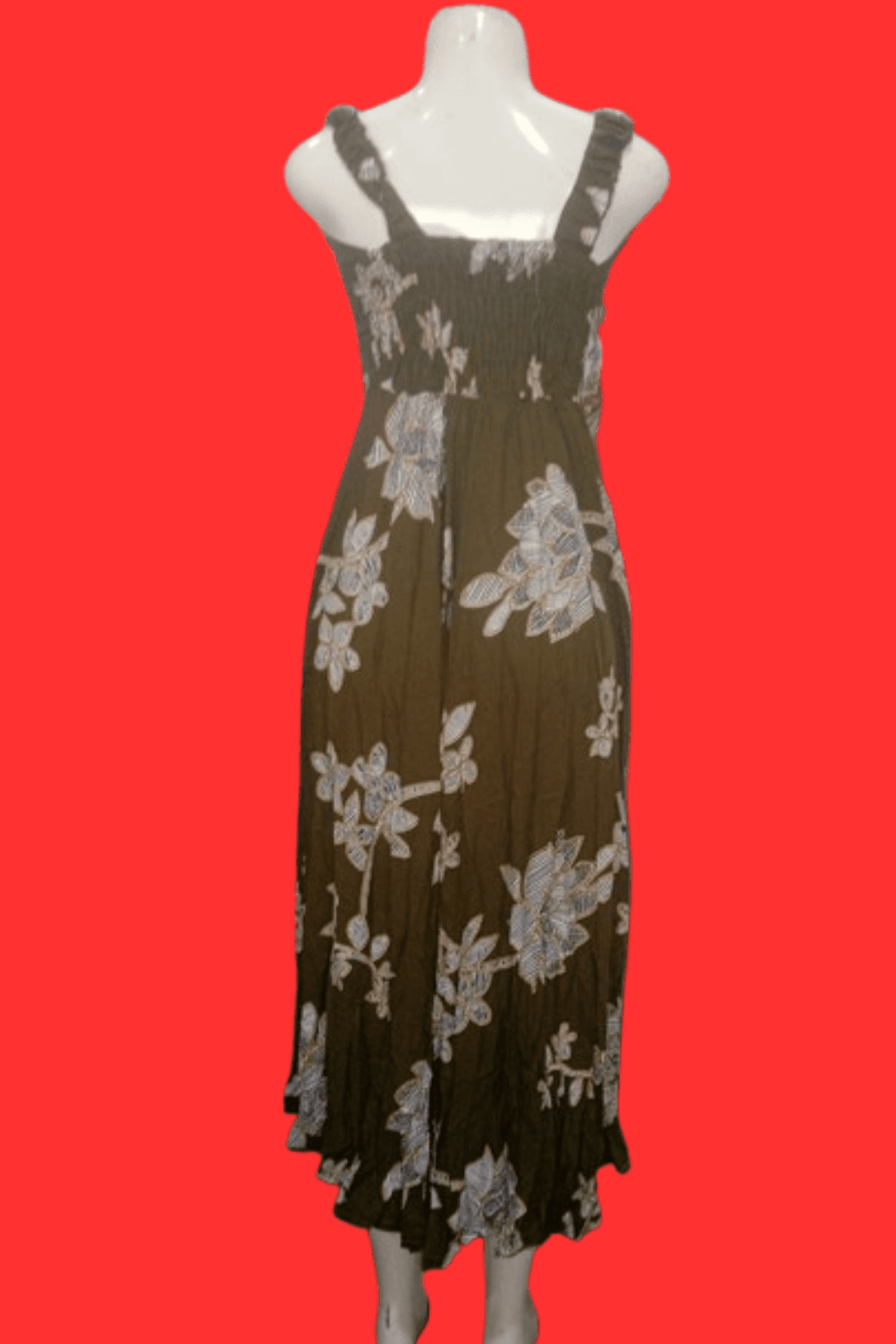 Boho Olive Green Floral Sleeveless Maxi Dress 1
