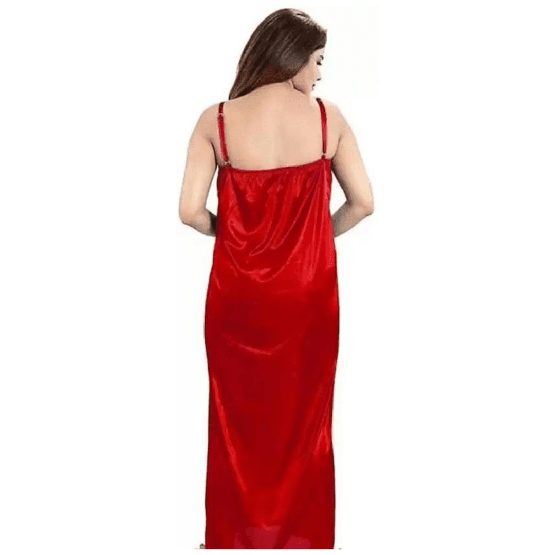 Silk Bridal Nightgown Set Stylish Fancy Bridal Nighty Set For Women Free Size Red Color (4set) 2