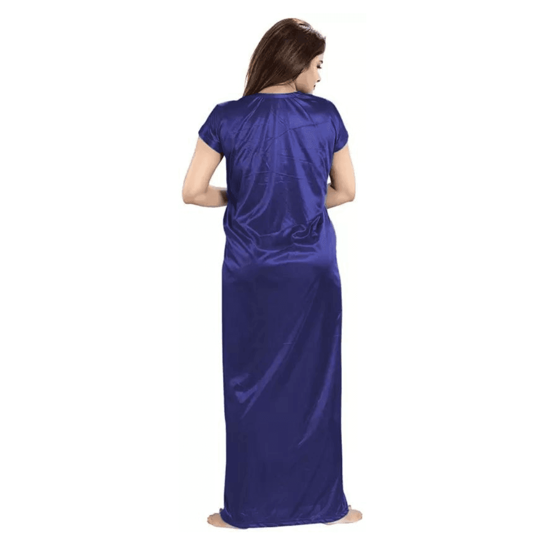 Silk Bridal Nightgown Set Stylish Fancy Bridal Nighty Set For Women Free Size Navy Blue Color 1