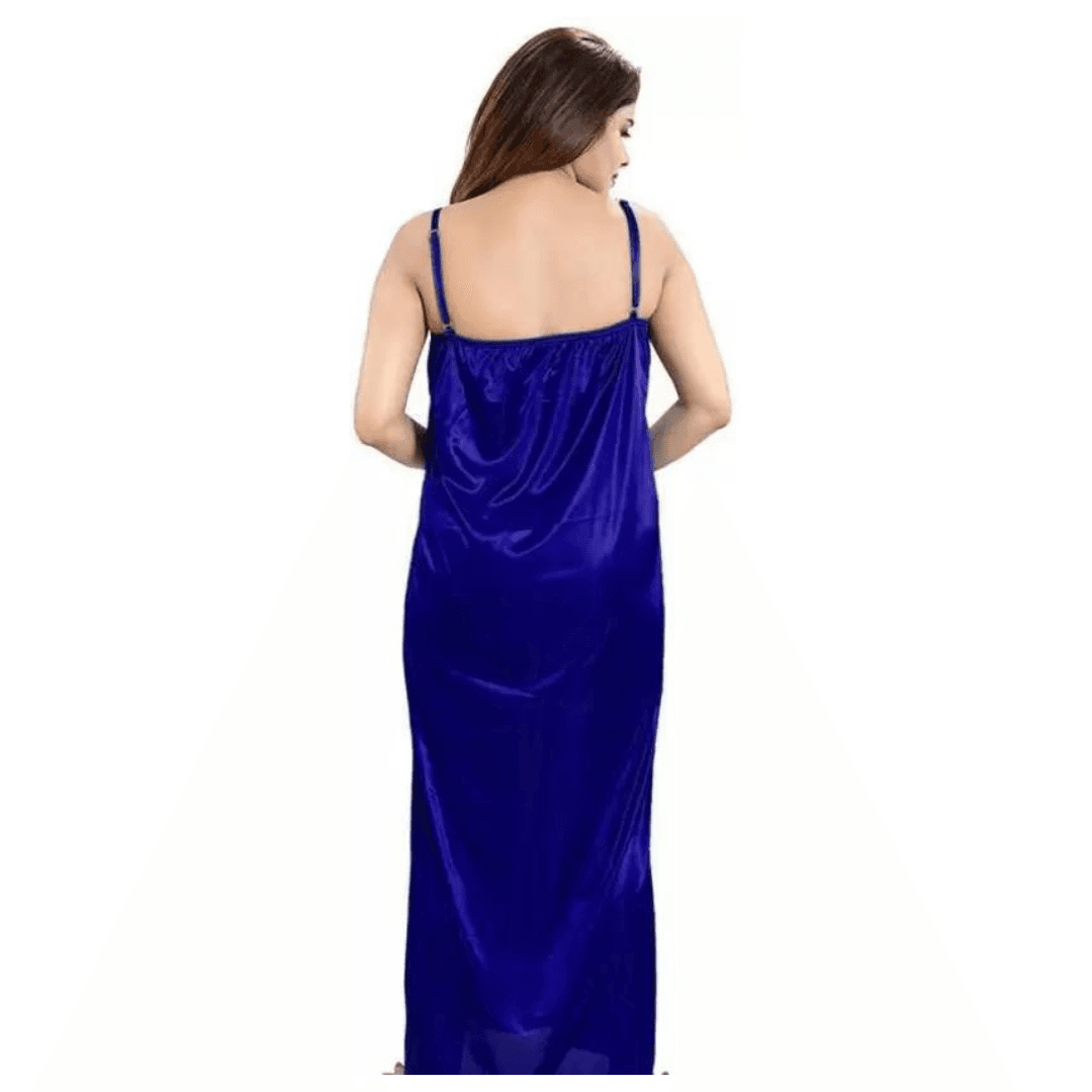 Silk Bridal Nightgown Set Stylish Fancy Bridal Nighty Set For Women Free Size Blue Color 2