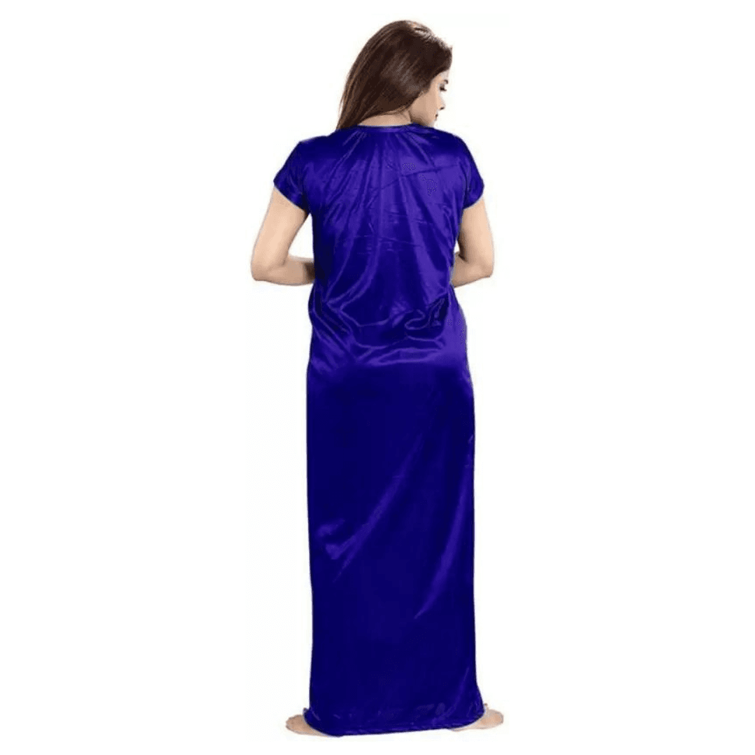 Silk Bridal Nightgown Set Stylish Fancy Bridal Nighty Set For Women Free Size Blue Color 3