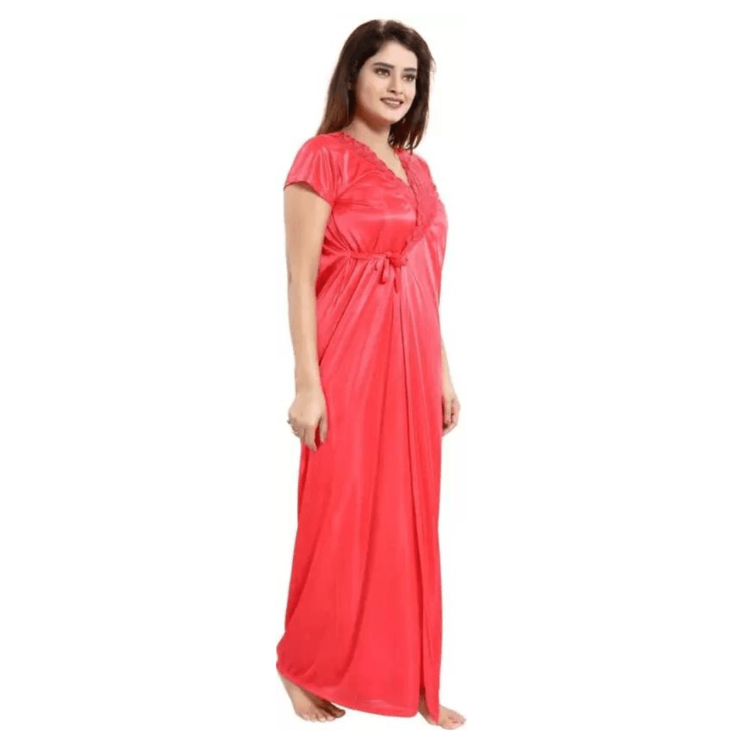 Silk Bridal Nightgown Set Stylish Fancy Bridal Nighty Set For Women Free Size Peach Color (4 set) 3