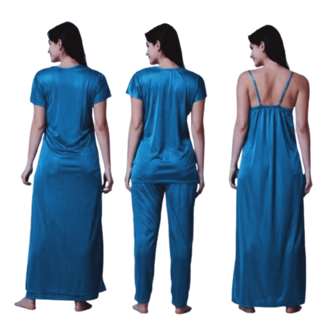 Silk Bridal Nightgown Set Stylish Fancy Bridal Nighty Set For Women Free Size Light Blue Color (3 set) 1