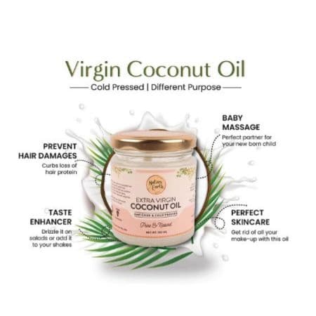 Naturo Earth Organic Cold Pressed Extra Virgin Coconut Oil, 180 ml, For Body & Hair Masaging, and tanning legs skin. 1