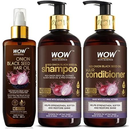 WOW Skin Science Ultimate Onion Oil Hair Care Kit for Hair Fall Control - Shampoo 300ml + Conditioner 300ml + Onion Hair Oil 200ml