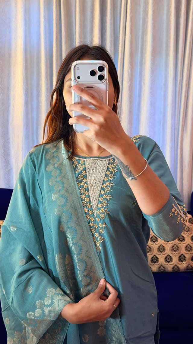 Zari-Work Pearl Embellished Ethnic Set