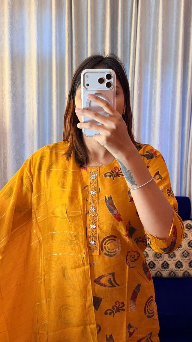 Aavya Mustard Print & Embroidery Festive Set