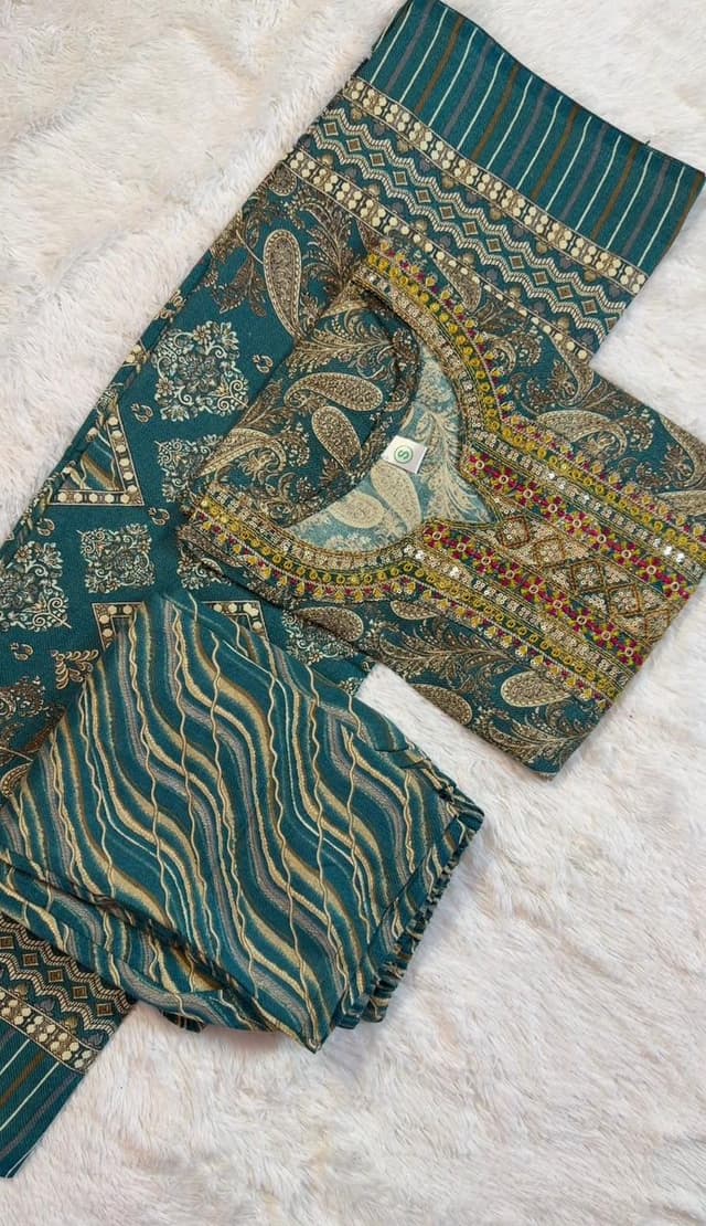 Radiant Teal Ethnic Warm Kurti Set