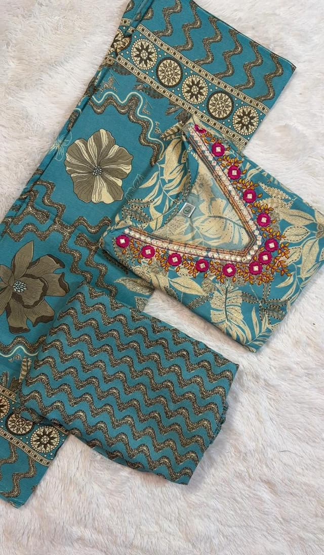 Elegant Winter Bloom Warm Kurti Set