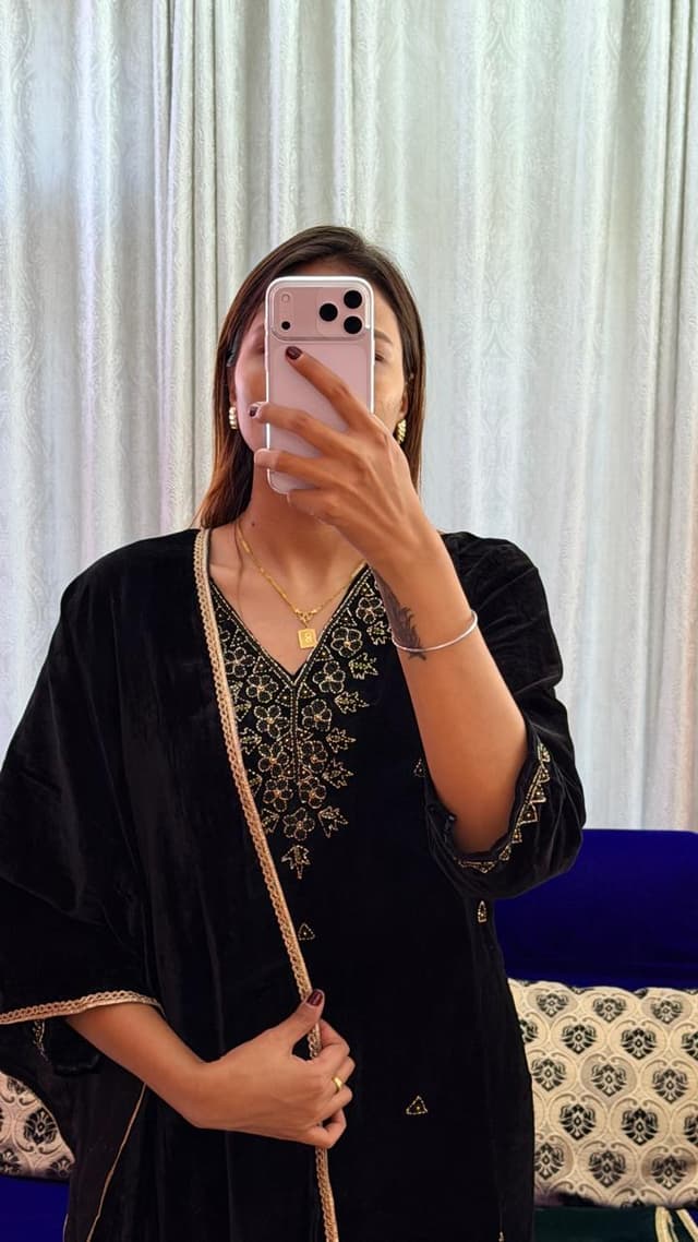 Elegant Golden-Embroidered Velvet Festive Set