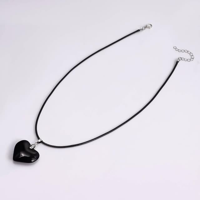 Black Heart Pendant Necklace Black Cord Leather Rope Chain.(Best Valentine Gift )