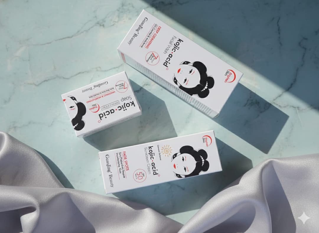 3In 1 GuanJing Beauty Kojic Acid skincare Combo Set Sunscreen Cream , Facial Wash ,Soap