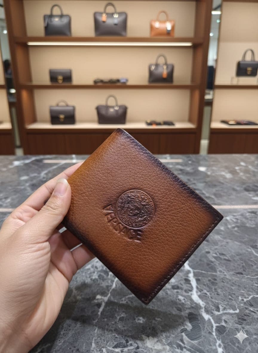  Versace Men's Brown Leather Bifold Wallet 1