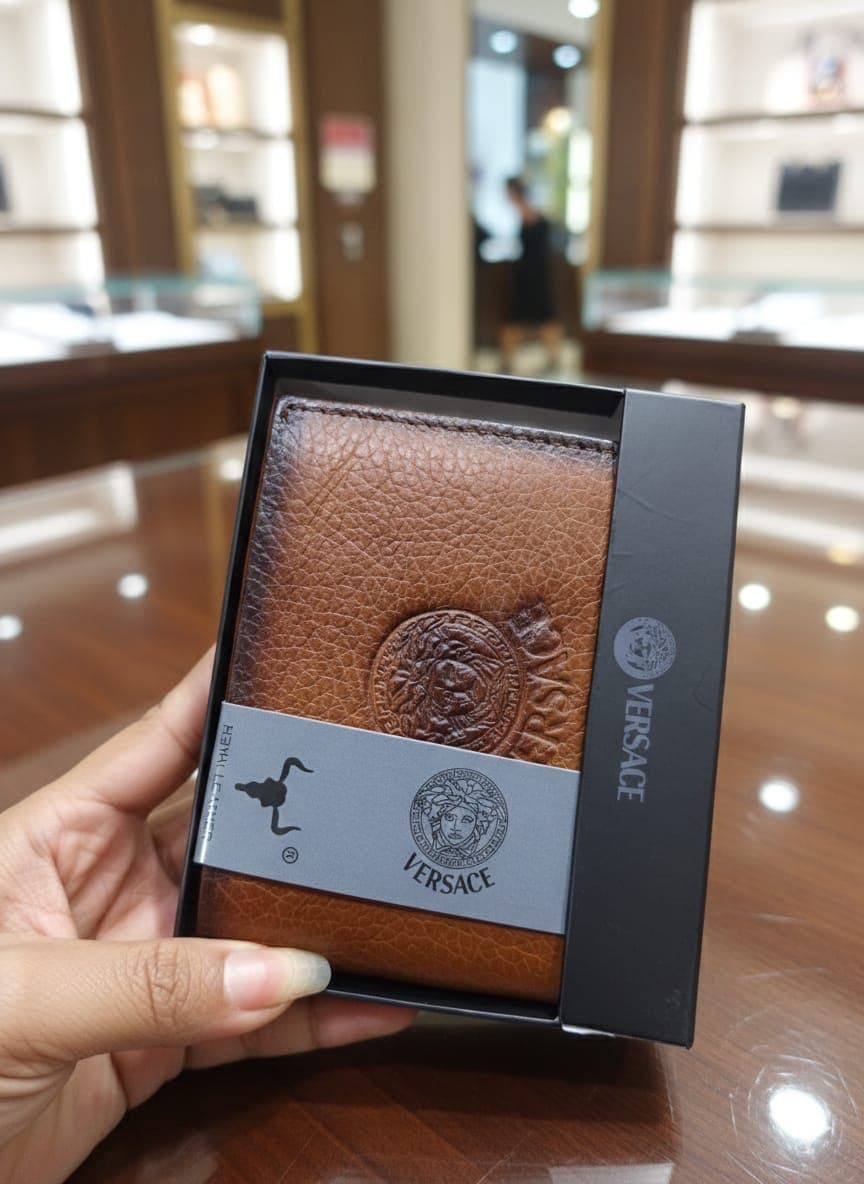  Versace Men's Brown Leather Bifold Wallet