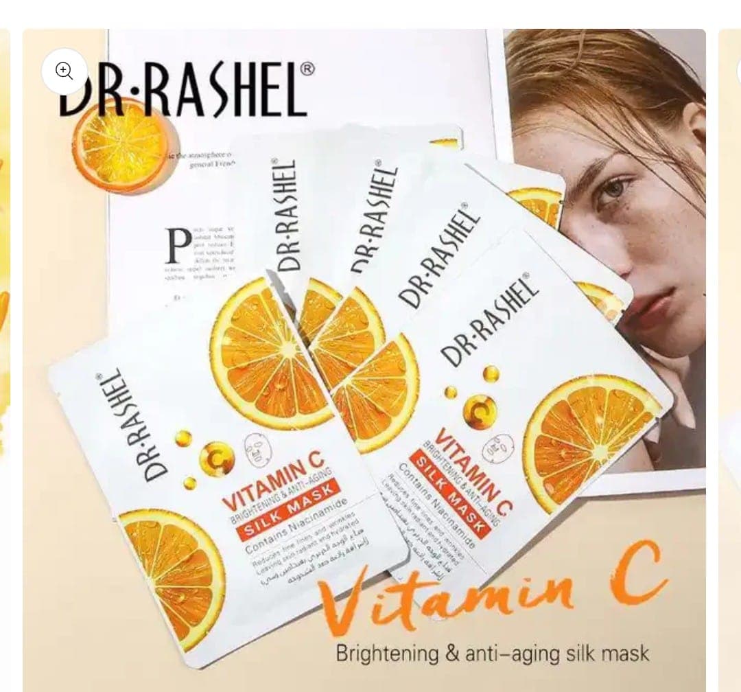 Dr. Rashel Vitamin C Brightening & Anti-Aging Silk Face Mask (Pack of 5 Pcs) / Niacinamide Infused Glow Sheet Mask Set