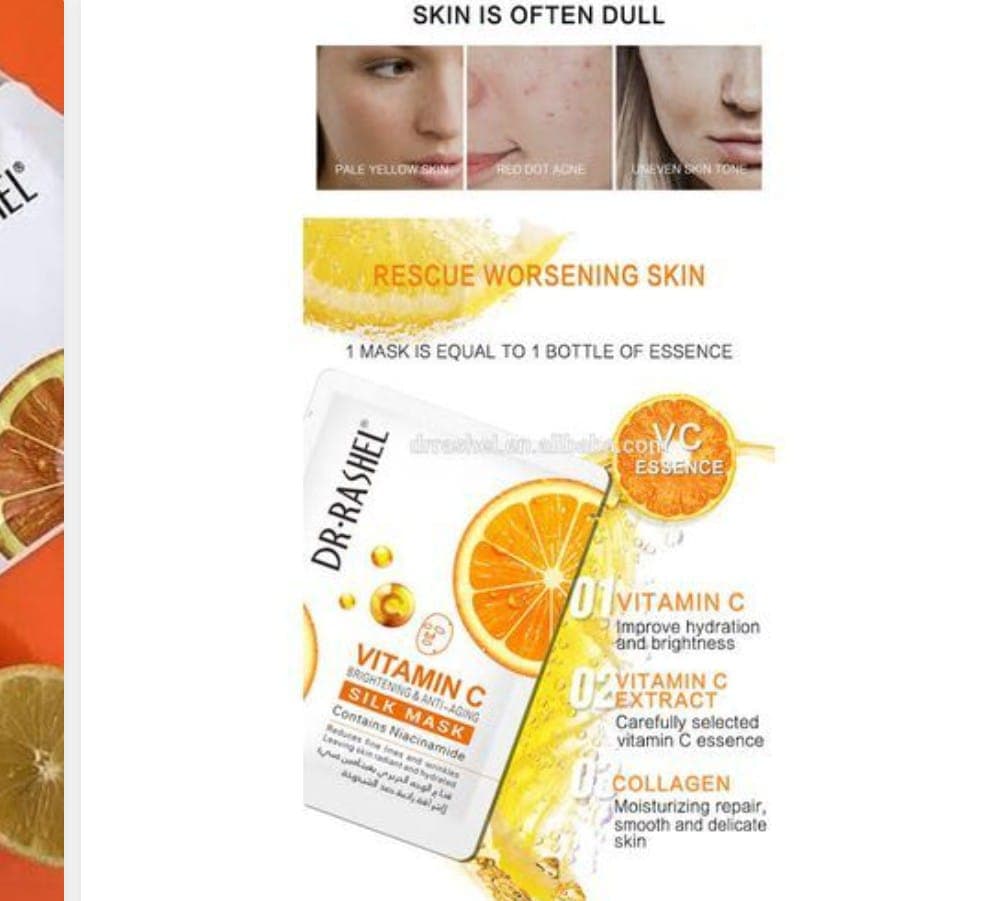 Dr. Rashel Vitamin C Brightening & Anti-Aging Silk Face Mask (Pack of 5 Pcs) / Niacinamide Infused Glow Sheet Mask Set 2