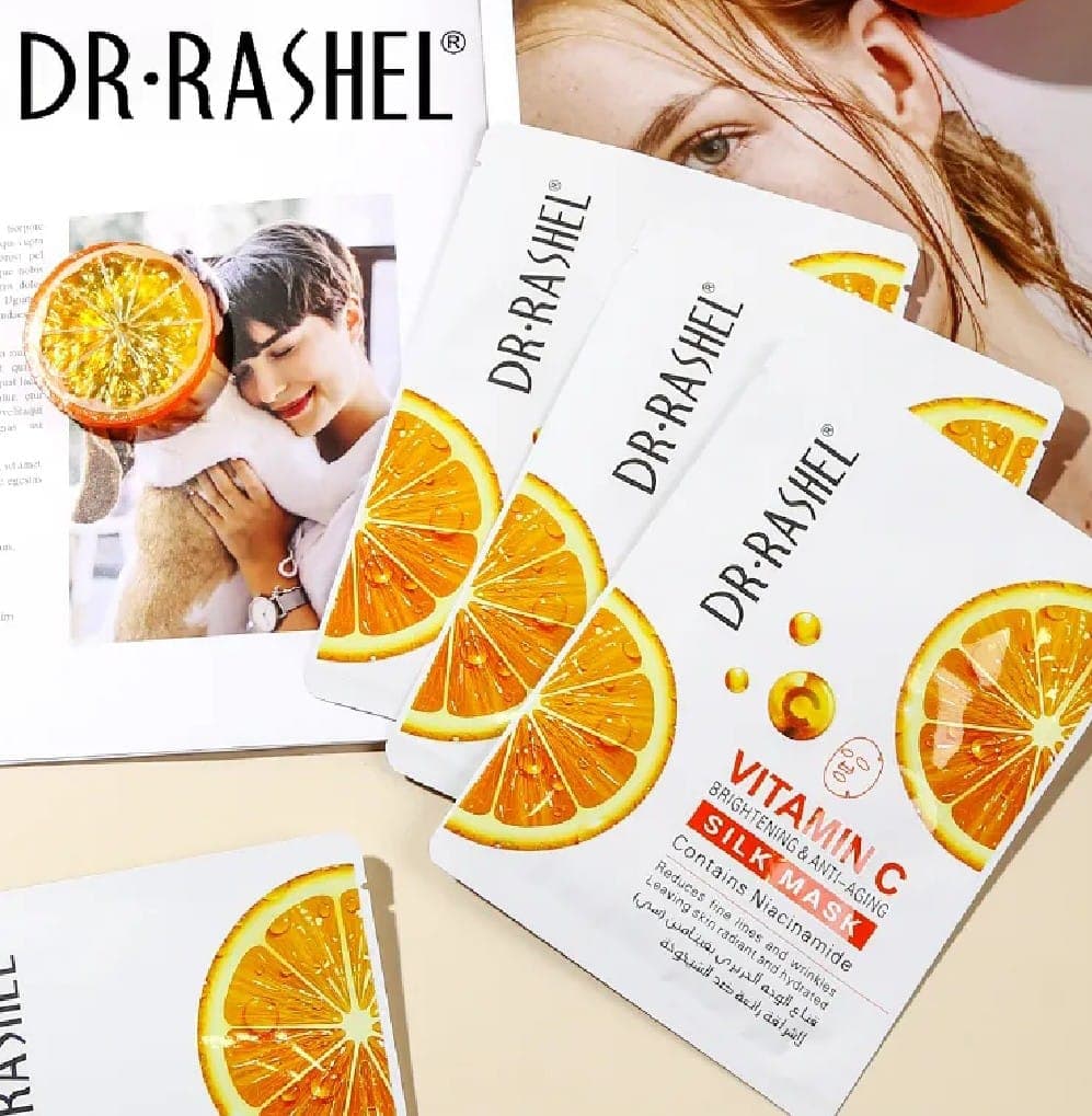 Dr. Rashel Vitamin C Brightening & Anti-Aging Silk Face Mask (Pack of 5 Pcs) / Niacinamide Infused Glow Sheet Mask Set 3