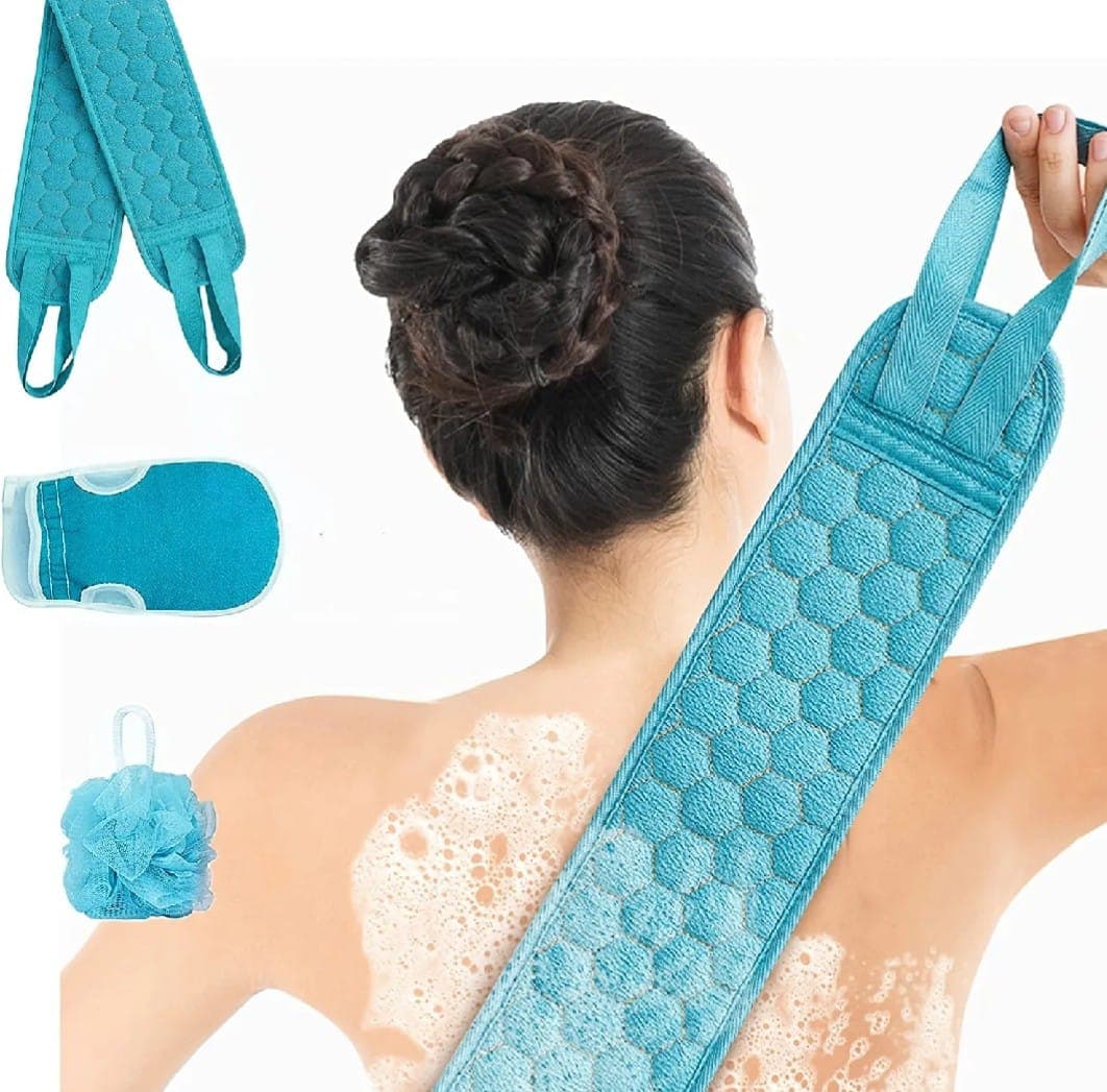 3Pcs/Set Bath Wash Set – Shower Glove Bath Ball Body Scrub Set Handle | Cleanse Deeply Bath Scrubbing Set for Women, Men, Boys, Girls 3