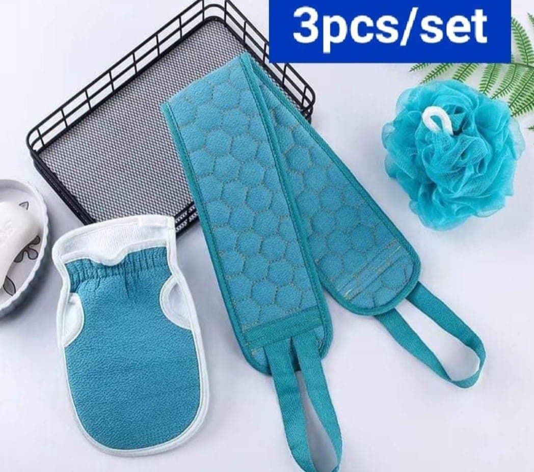 3Pcs/Set Bath Wash Set – Shower Glove Bath Ball Body Scrub Set Handle | Cleanse Deeply Bath Scrubbing Set for Women, Men, Boys, Girls 2