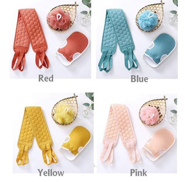 3Pcs/Set Bath Wash Set – Shower Glove Bath Ball Body Scrub Set Handle | Cleanse Deeply Bath Scrubbing Set for Women, Men, Boys, Girls
