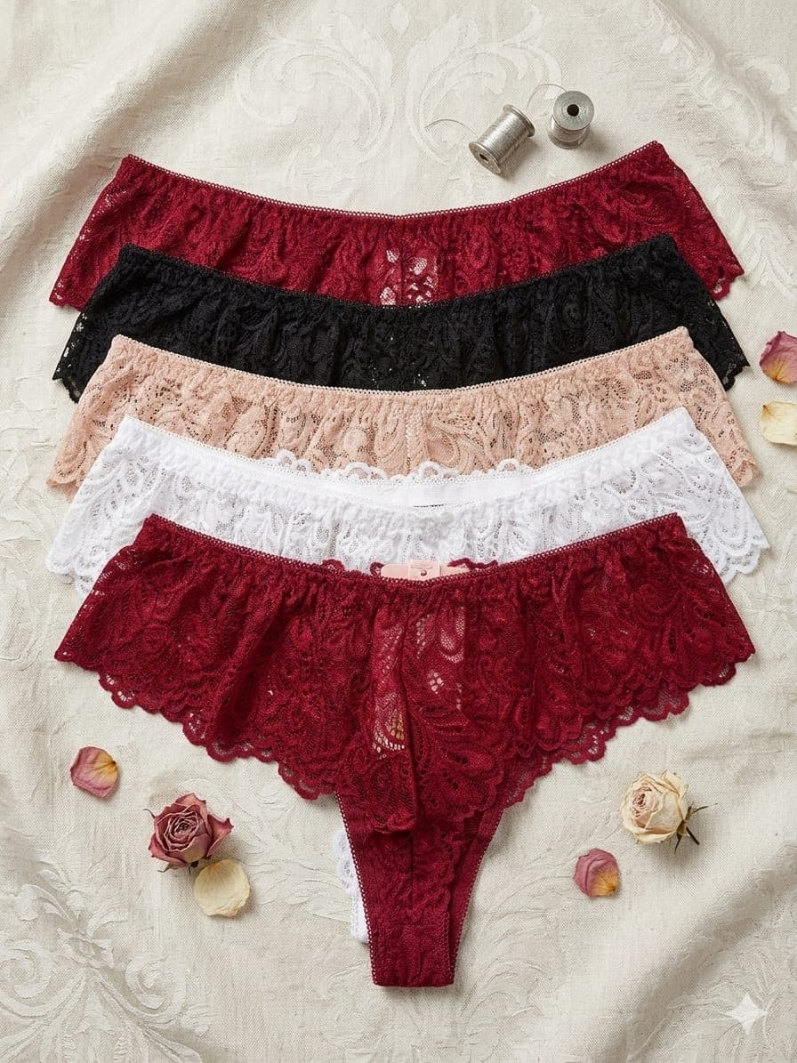 3 Pcs Lace Panties/Floral Net Panties/Underwear for Women And Ladies, Assorted Soft Panty 1
