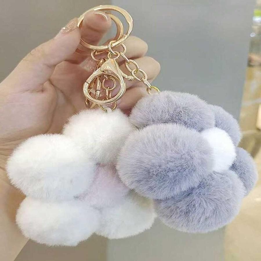  Flower Pom Pom Keychains 2