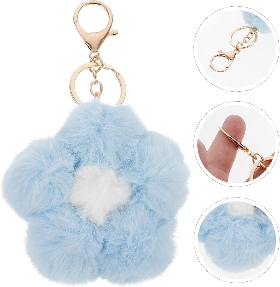  Flower Pom Pom Keychains 5